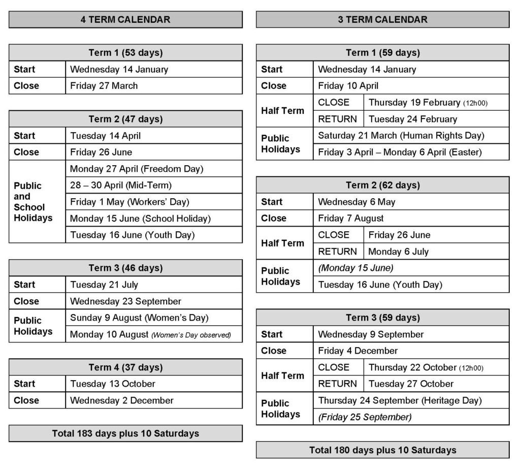 2026 Private School Calendar South Africa